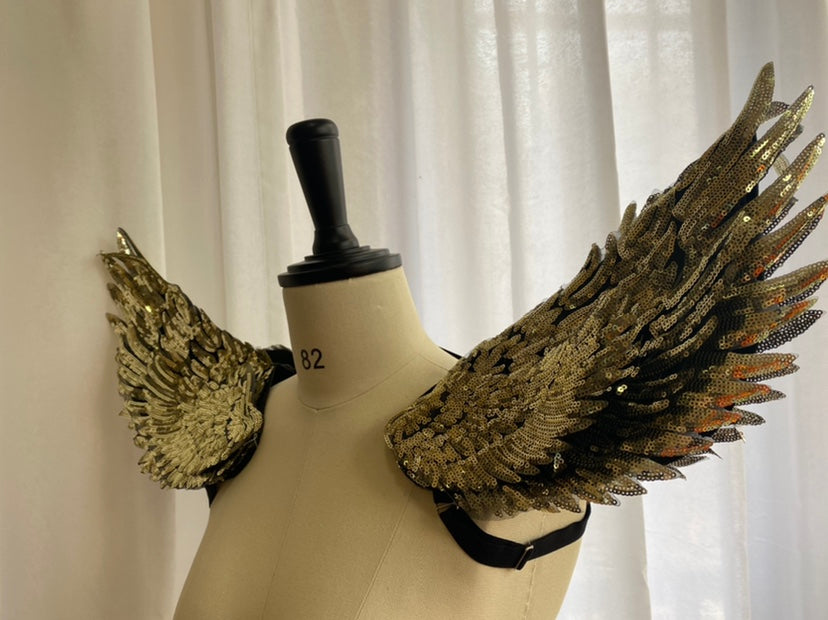 3D Sequin Shoulder Wings, Wings Epaulette, Wings Shoulder Jewelry, Gothic Epaulette, High Couture Shoulder Accessories Performance Props